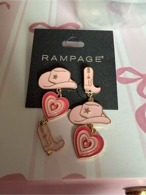 Rampage Kids Pink & Hot Pink Cowboy Hat and Heart Dangle Earrings